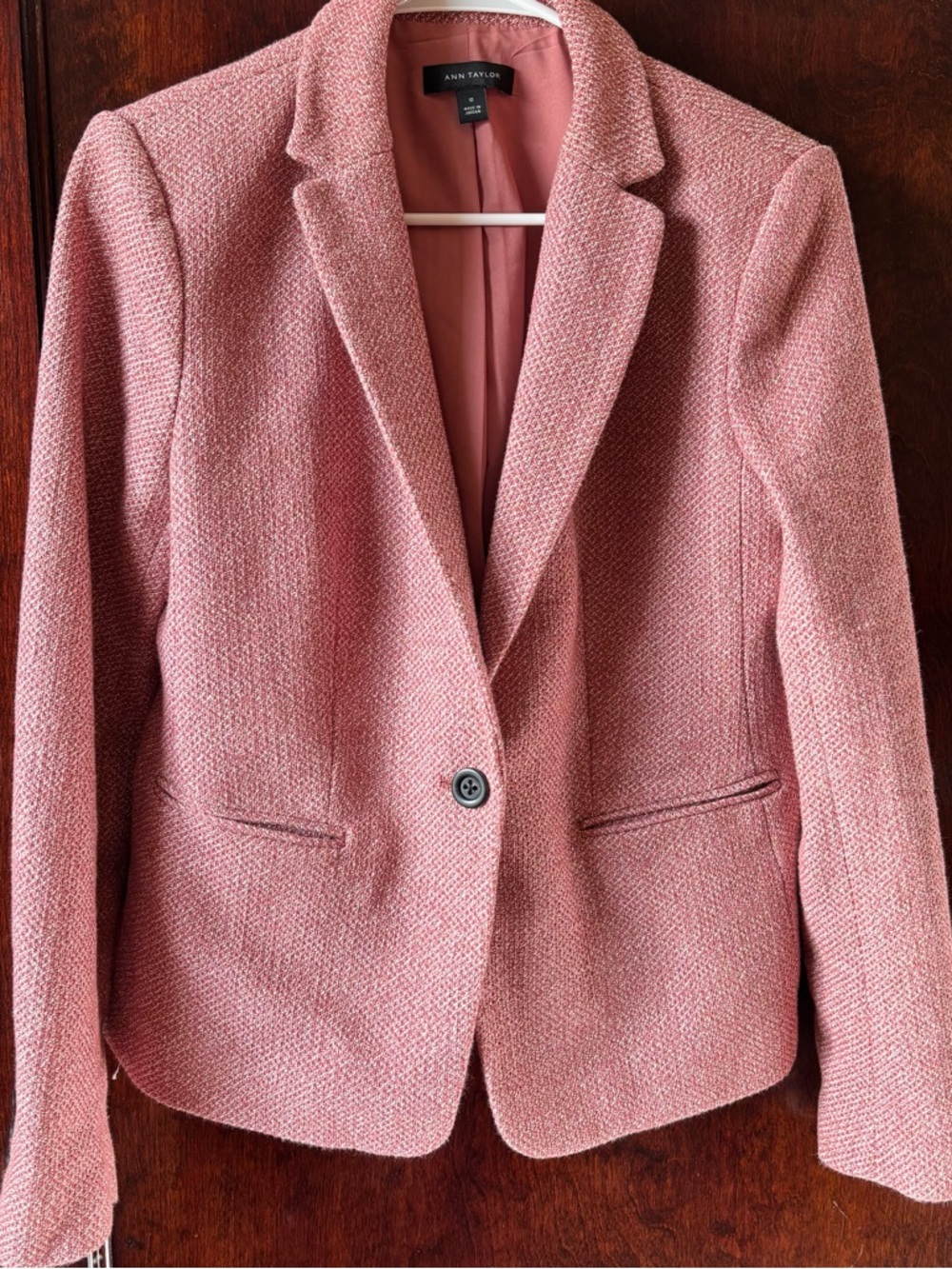 Ann Taylor Dusty Rose Tweed Blazer 10 cotton blend